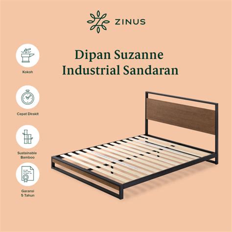 Promo Zinus Tempat Tidur Ranjang Besi Suzanne / Aksen Kayu Bambu